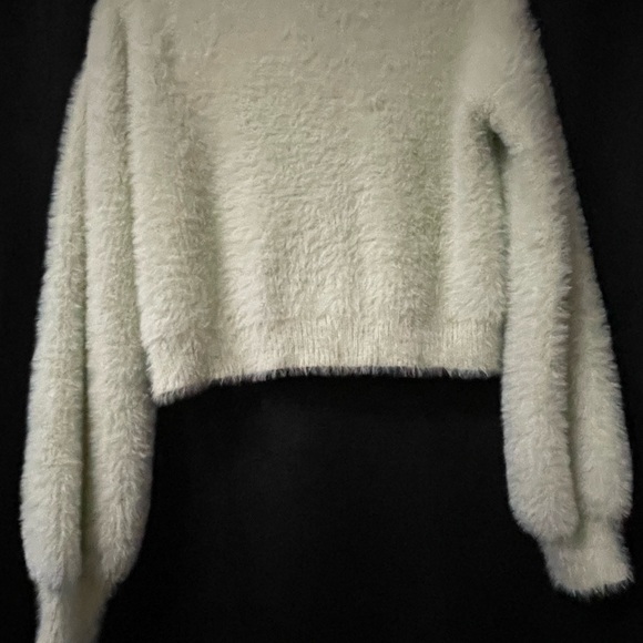 Fluffy Eyelash Green Cropped Bishop Sleeve Cardigan - Picture 7 of 7